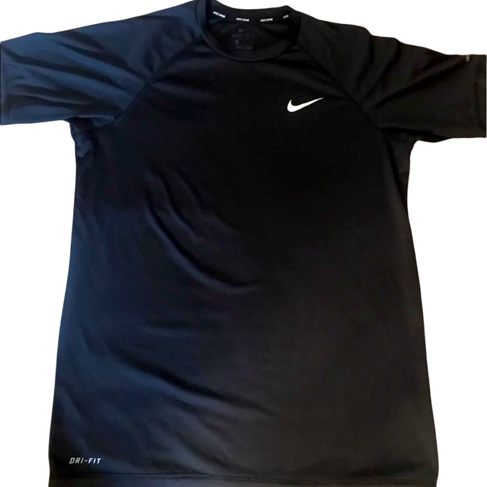 Nike Mens Swim Dri-FIT Rash Guard Short Sleeve Sun Shirt Black Size M